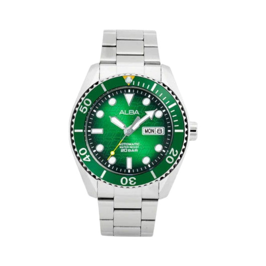 ALBA Mechanical Green Dial with White Metal Strap Watch AL4371X1