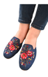 Golden Step Ladies Embroidery Slippers (Prussian Blue)