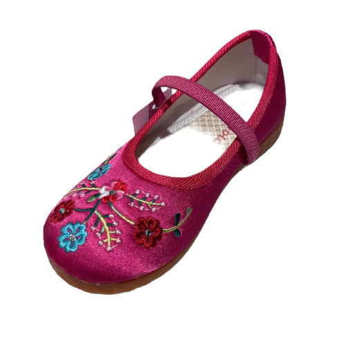 Golden Step Girl's Embroidered Shoes (Rose Red)
