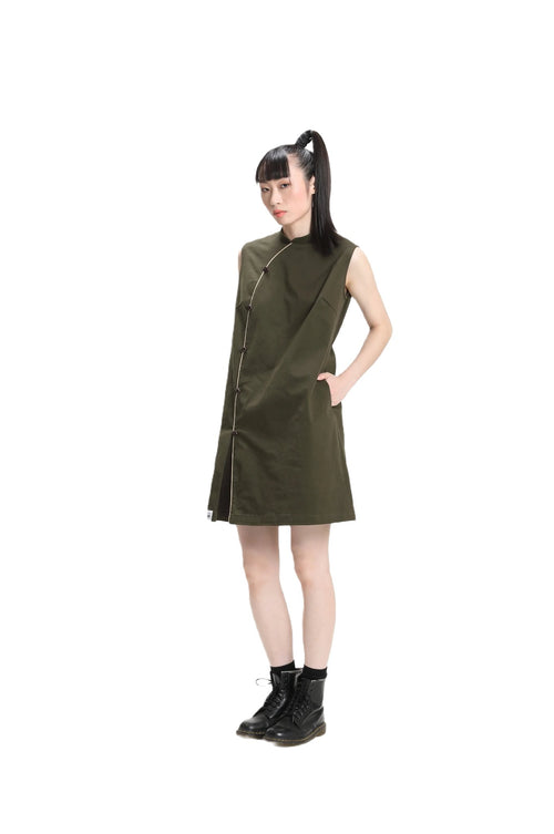 Military green Sleeveless Loose Cheongsam