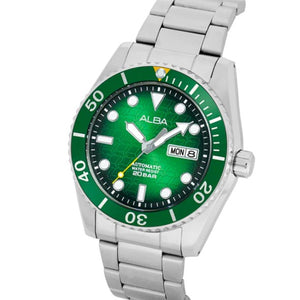 ALBA Mechanical Green Dial with White Metal Strap Watch AL4371X1