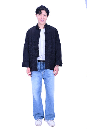 Mandarin Square Men's Silk Padded Jacket BLACK