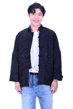 Mandarin Square Men's Silk Padded Jacket BLACK