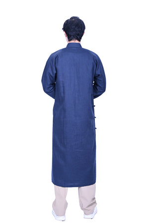 Mandarin Square Men's Linen Cheongsam-Navy