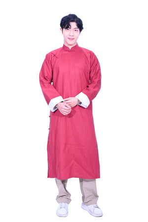 Mandarin Square Men's Linen Cheongsam-Maroon