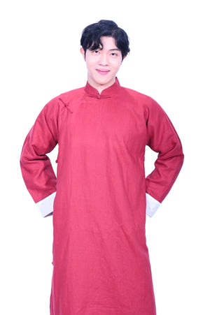 Mandarin Square Men's Linen Cheongsam-Maroon