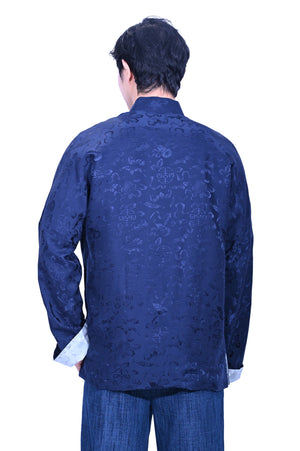 Mandarin Square Silk Reversible Jacket Grey/Navy