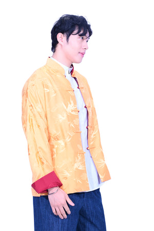 Mandarin Square Silk Revisible Jacket Burgundy/Yellow