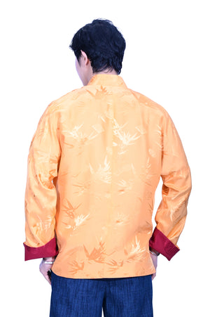 Mandarin Square Silk Revisible Jacket Burgundy/Yellow