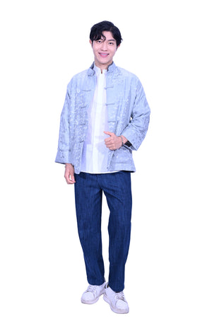 Mandarin Square Men's Silk Padded Jacket Grey