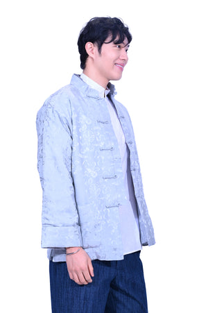 Mandarin Square Men's Silk Padded Jacket Grey