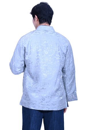 Mandarin Square Men's Silk Padded Jacket Grey