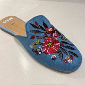 Golden Step Ladies Embroidery Slippers (Light Blue)