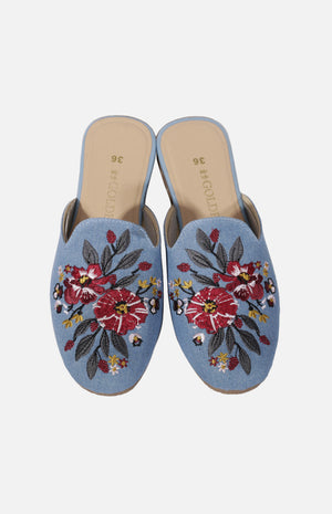 Golden Step Ladies Embroidery Slippers (Light Blue)