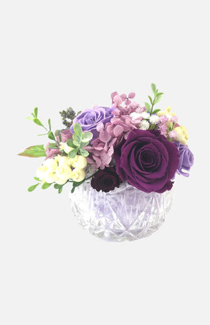 Preserved Purple Roses in Glass Vase
