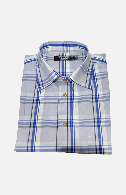 Dynastic Cotton Casual S/S Shirt(Blue and white checkers)