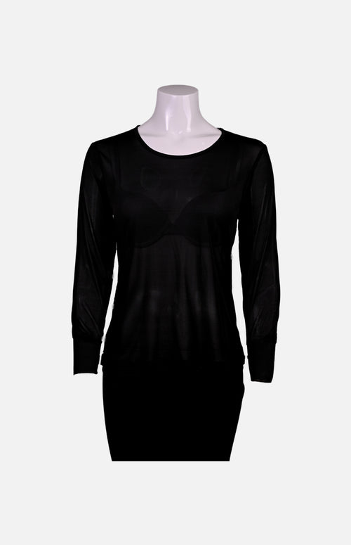 Silkcity Long Sleeves Round Neck Silk Ladies Spencer- Black