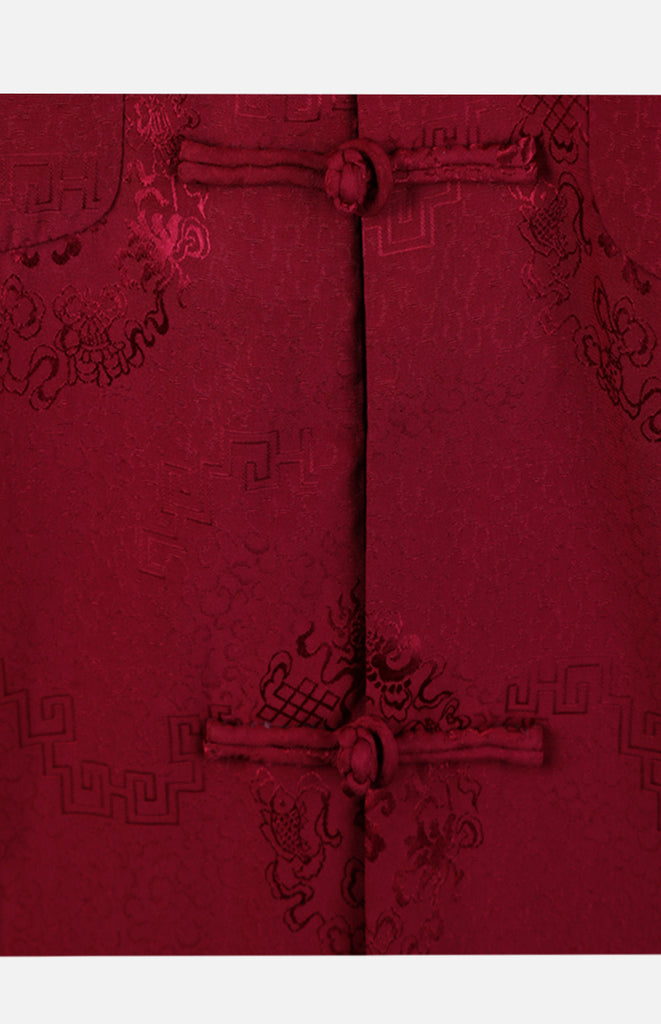 Silk Padded Jacket (Eight Treasures Pattern)-Burgundy | Yue Hwa Online Shop