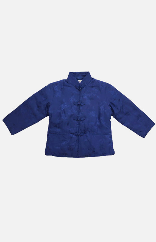 Double Horse Girl's Silk Wadded Jacket(Dark Blue Size 8)