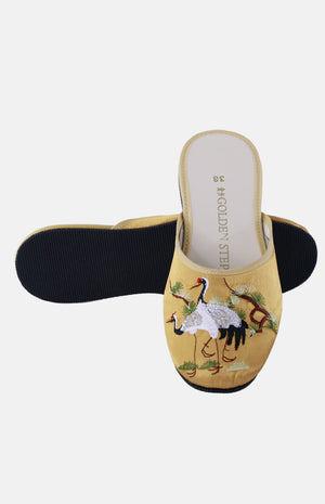 Silk Embroidered Slipper (White Crane)